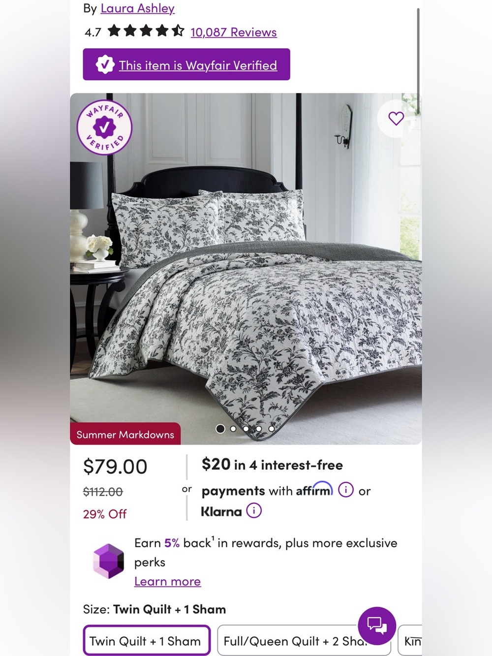 Laura Ashley Amberley Reversible Cotton Quilt Set Twin